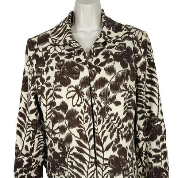 Jones Wear Open Front Blazer Jacket Women Size 16 Brown Cream Floral One Hook - Picture 2 of 7